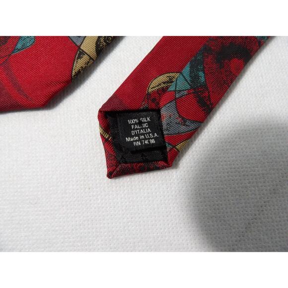 Vtg Montagu Mens Silk Neck Tie Abstract Shapes Red Geometric USA Art Deco - Picture 6 of 9